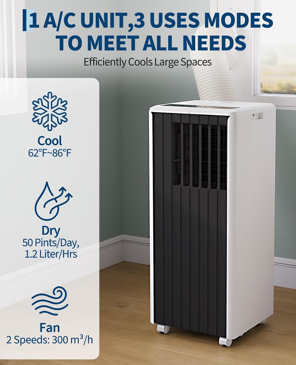 Garvee 8000 BTU Portable Air Conditioner, 3-in-1 Cooling, Dehumidifying & Fan for Rooms Up to 350 Sq. Ft | Quiet Sleep Mode | Energy-Saving 24-Hr Timer | AC Unit w/Remote & Full Window Kit,