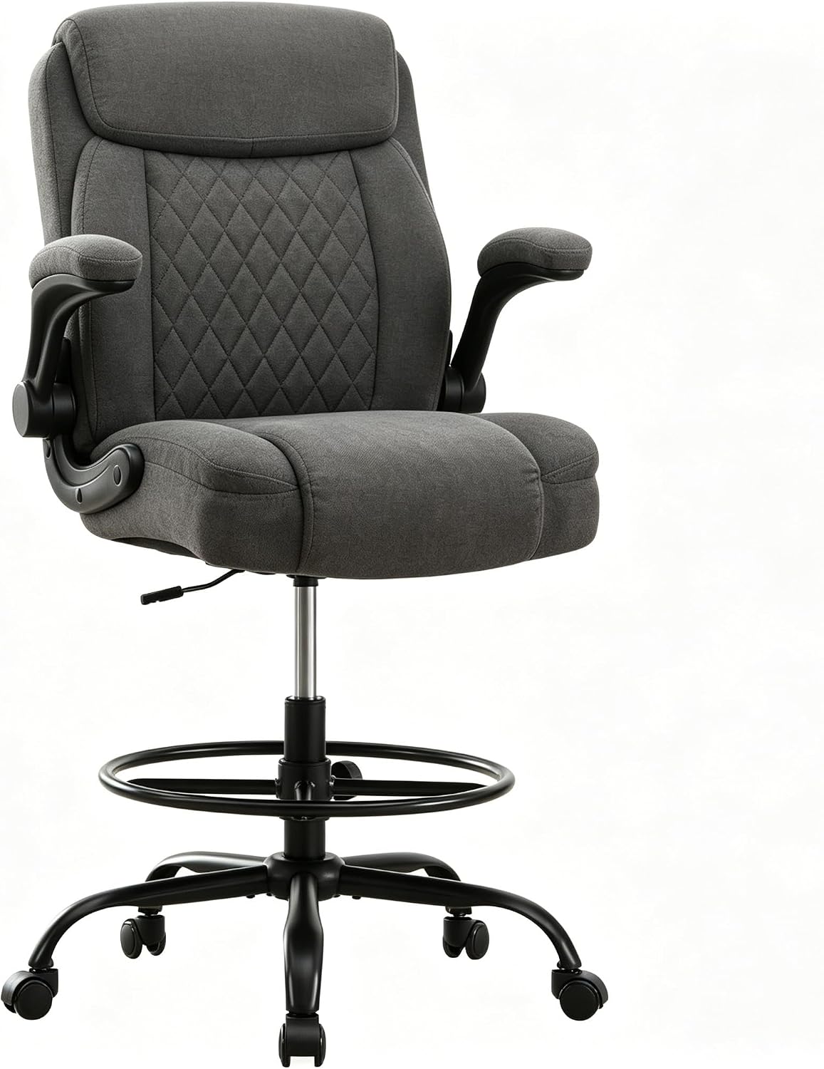Drafting Chair Tall Office Chair for Standing Desk, Ergonomic Tall Desk Chair with Adjustable Foot Ring, Flip-Up Armrests, Lumbar Support, Swivel Rolling Task Chair for Home Office